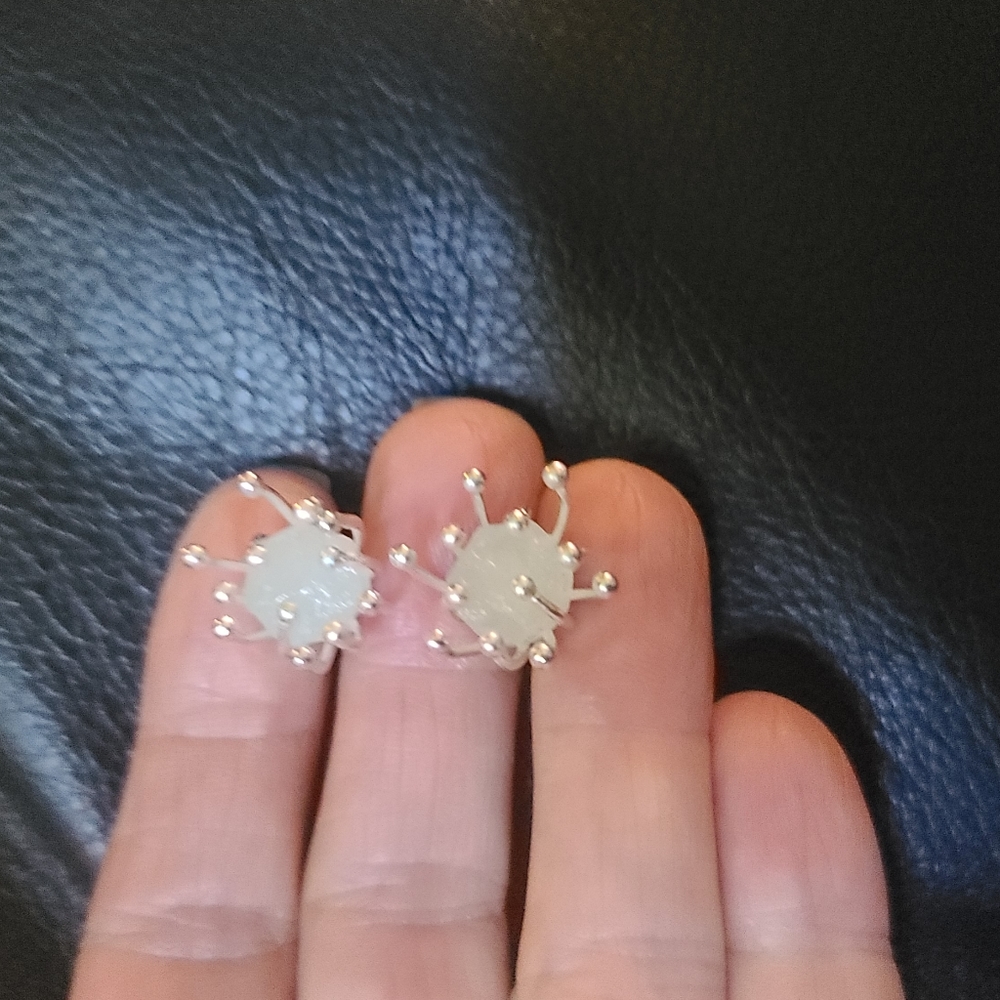 Aquamarine RAW large 6k spike sterling earrings NEW - Picture 4 of 9